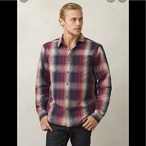 Prana Holton Plaid Long Sleeve Organic Cotton Blend Button Down Shirt